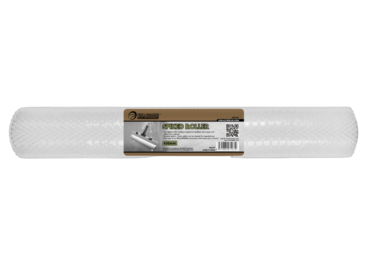 00419 18 inch 1 2 inch spiked roller, epoxy bubble remover, floor coating roller, resin spiked roller, epoxy tools, flooring application tools