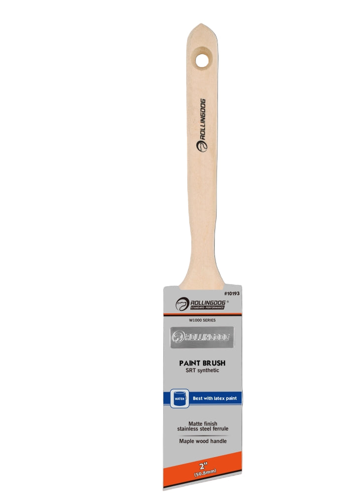 10193-2 inch angular paint brush with long maple wood handle and rollingdog packaging