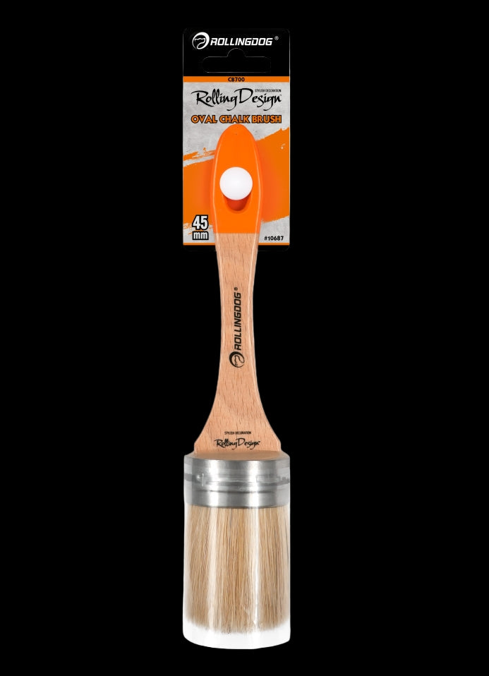 Oval Chalk Paint Brush 1.7" close-up with wood handle