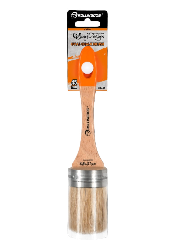 Oval Chalk Paint Brush 1.7" close-up with wood handle