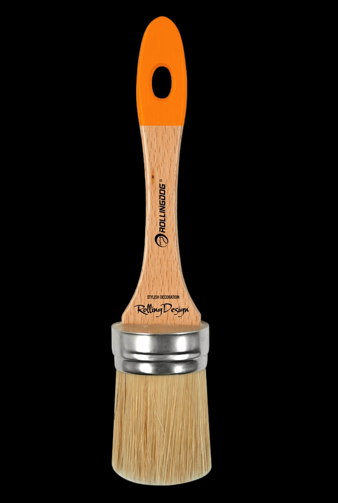 Angled view of 1.7" oval chalk paint brush bristles