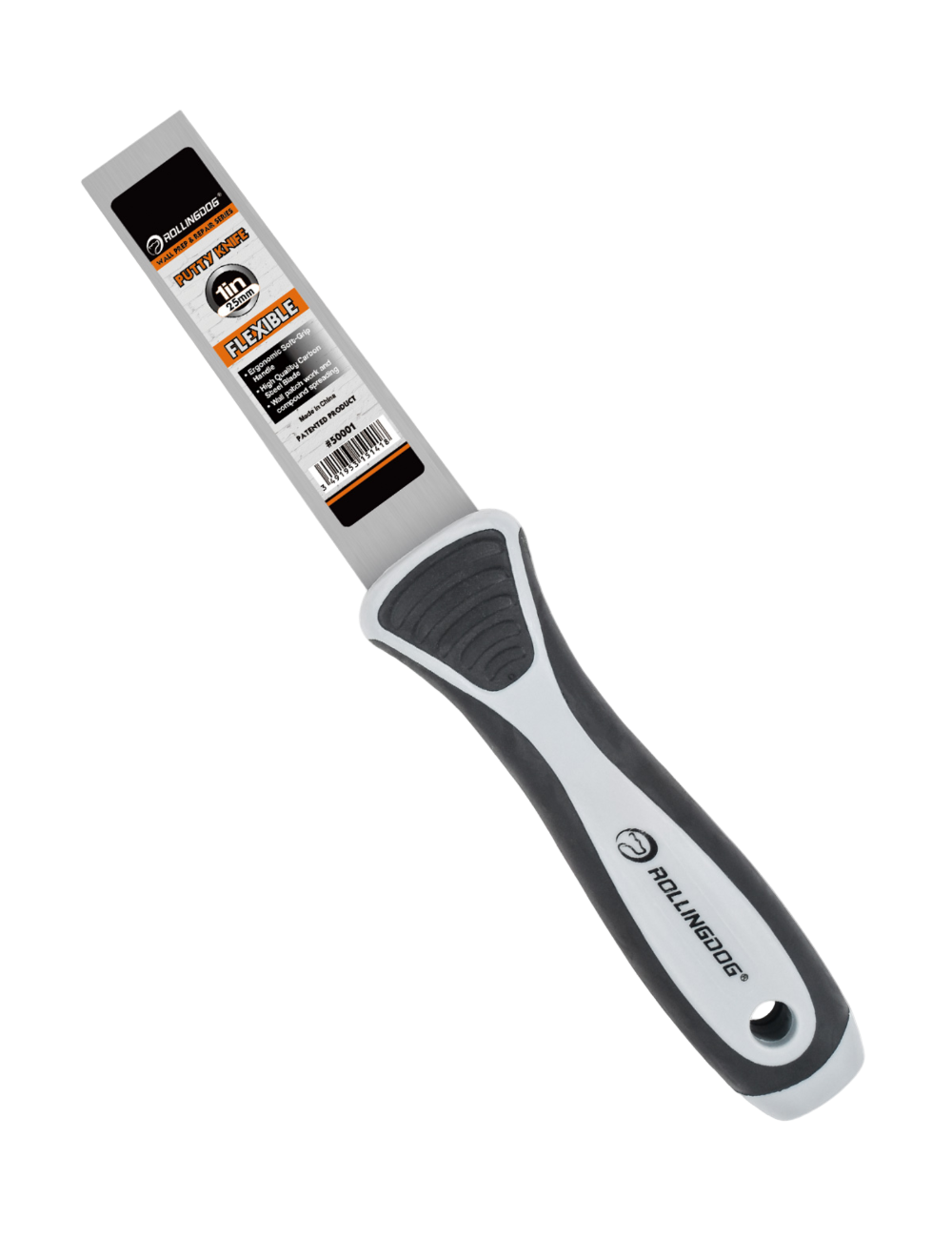 50001-1 inch flexible putty knife with carbon steel blade and rubber grip handle
