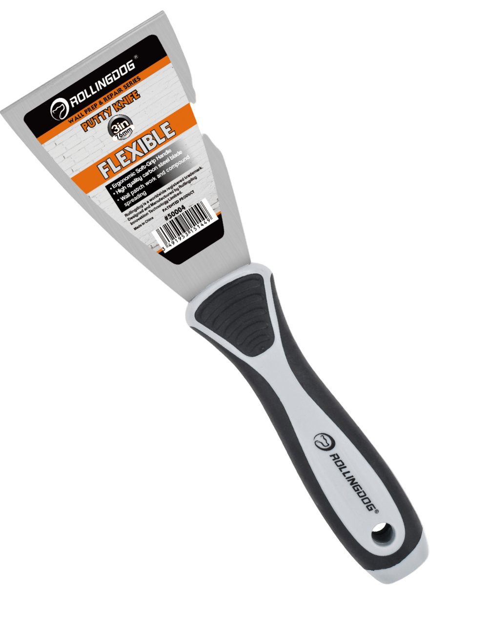 50004-5 3 inch flexible putty knife with carbon steel blade and rubber grip handle