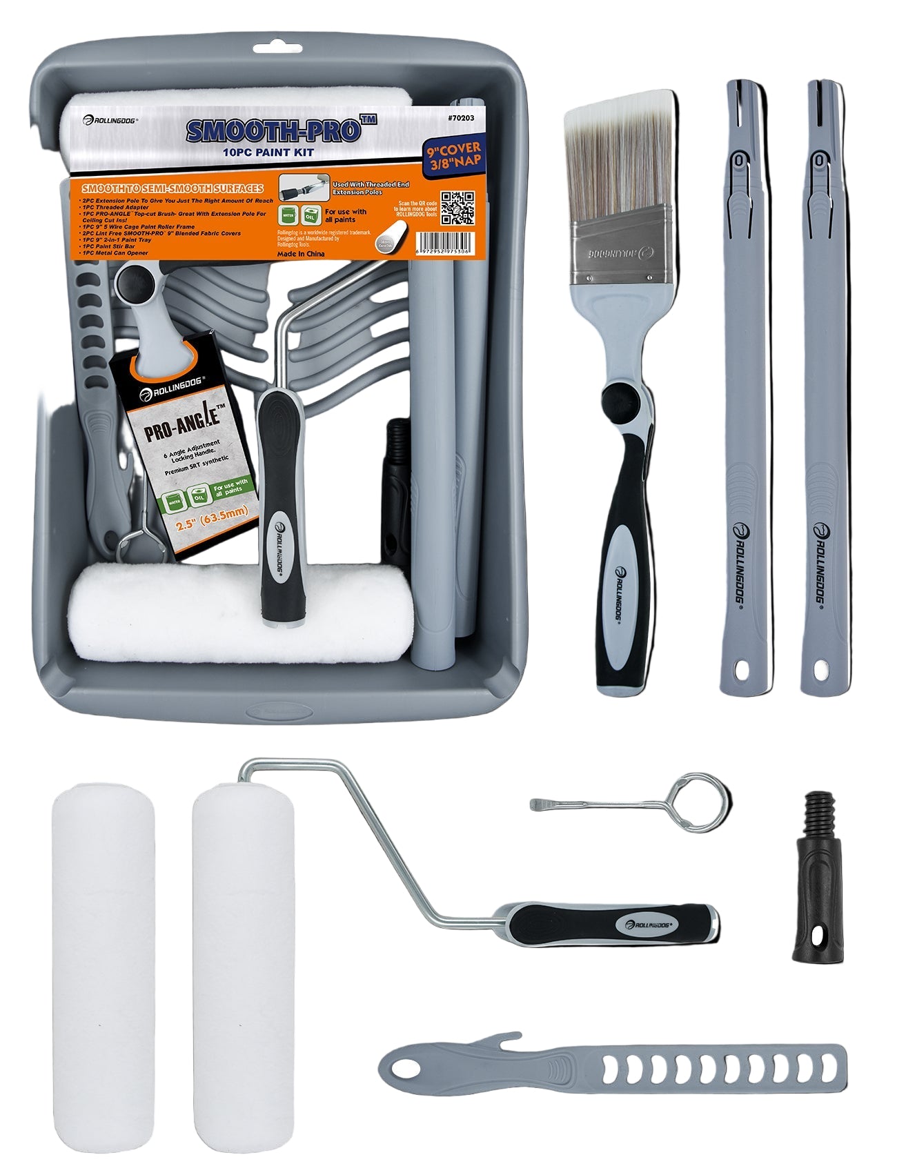 DIY painter using SMOOTH-PRO 10PC kit with roller and extension pole on wall