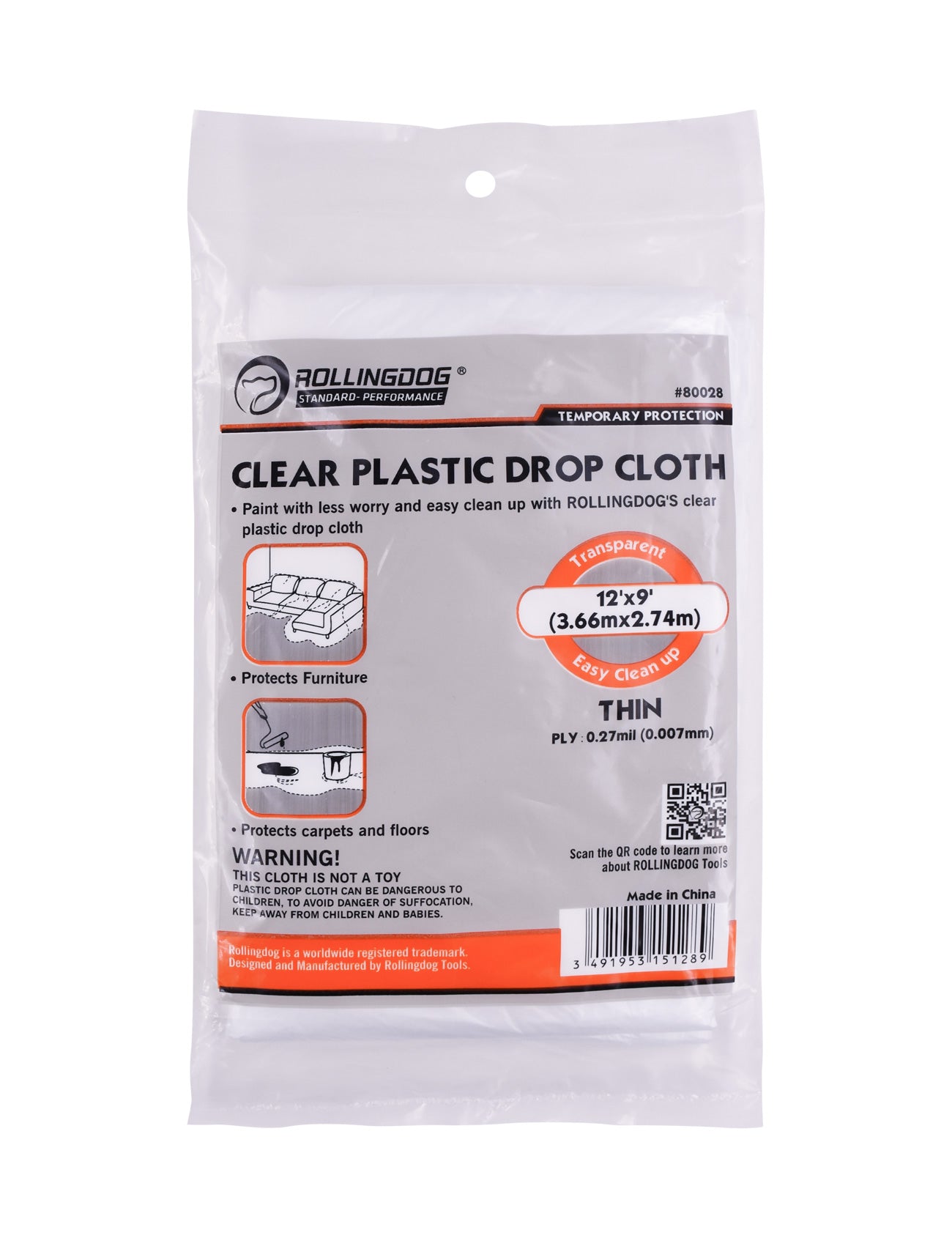 Clear Plastic Drop Cloth - 12x9