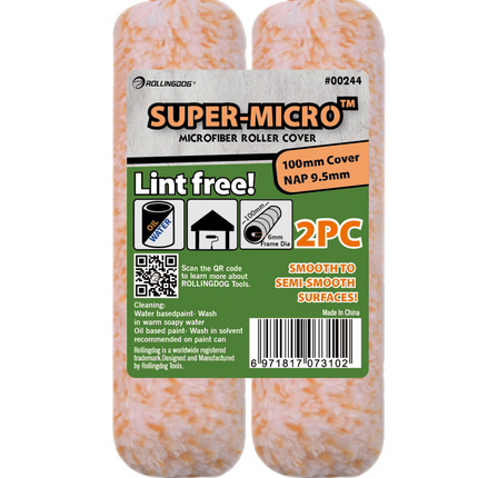 00244 SUPER-MICRO™ microfiber roller covers 2 pack with 10mm nap