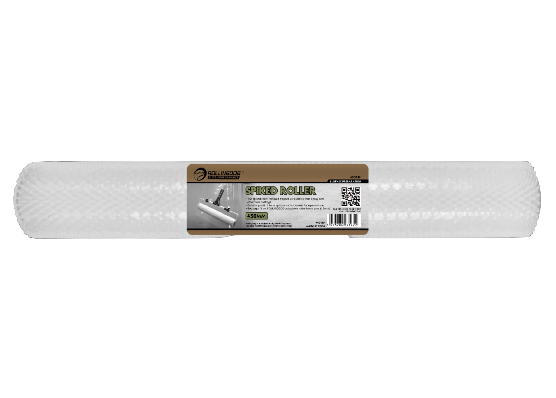 00419 18 inch 1 2 inch spiked roller, epoxy bubble remover, floor coating roller, resin spiked roller, epoxy tools, flooring application tools