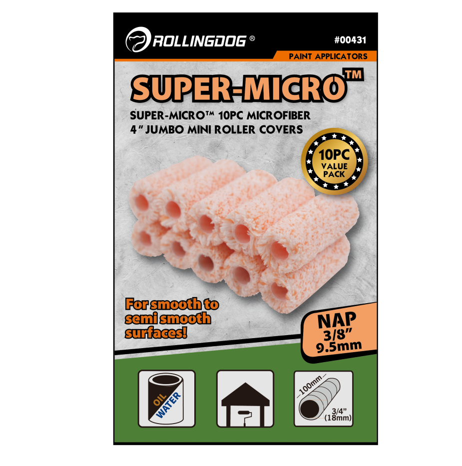 00431 4 inch microfiber jumbo mini roller covers 10 pack with 3/8 inch nap