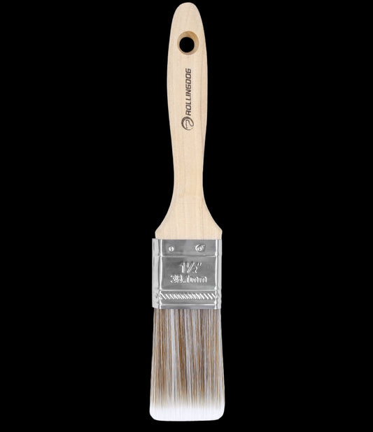 Close-up angled view of synthetic bristles and ferrule