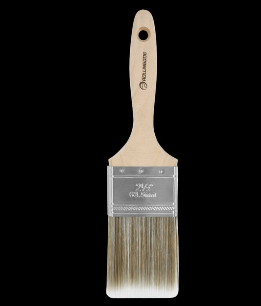 Close-up angled view of synthetic bristle paint brush