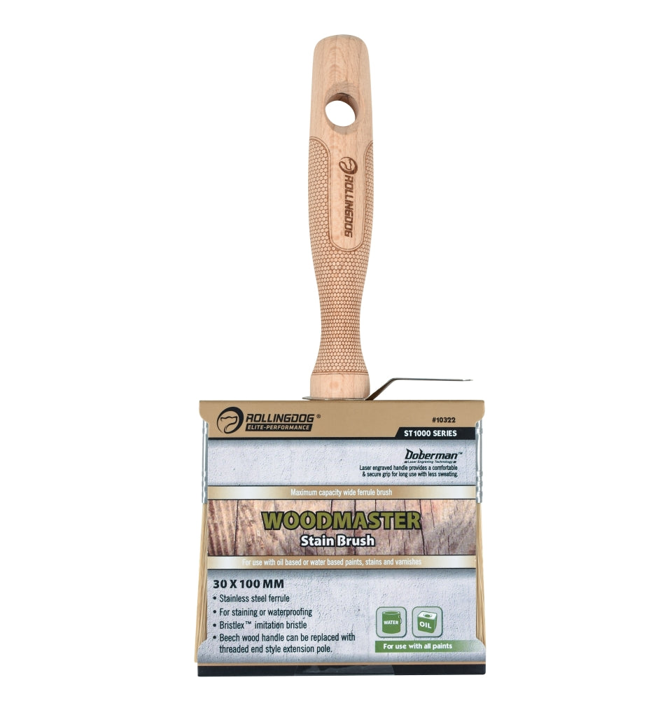 10322 DOBERMAN™ 4" Woodmaster stain brush with stainless steel ferrule and wooden handle