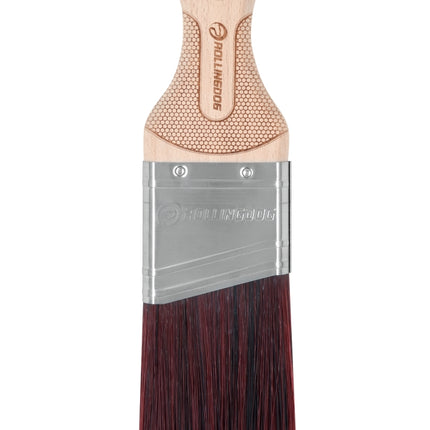 10327-Close-up of 2 inch professional paint brush with tapered filaments and engraved handle