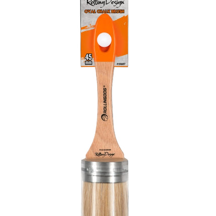 Oval Chalk Paint Brush 1.7" close-up with wood handle