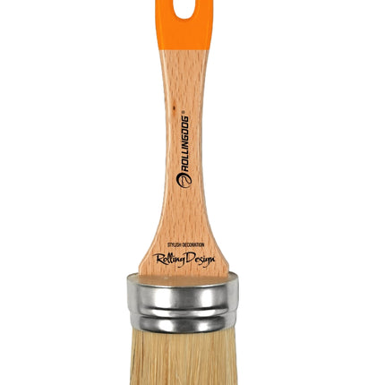 Angled view of 1.7" oval chalk paint brush bristles