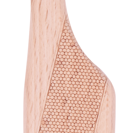 Paint brush with wooden handle and black bristles on a white background