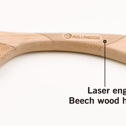 Wooden handle with laser engraving on a white background