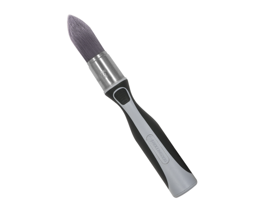Fine-tipped tapered filament brush with ergonomic rubber handle