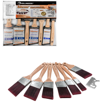 8PC Paint Brush Set – Flat & Angular Brushes with 8-in-1 Painter’s Card