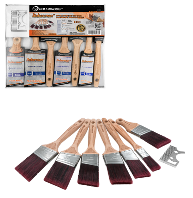 8PC Paint Brush Set – Flat & Angular Brushes with 8-in-1 Painter’s Card