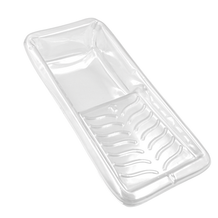 Durable 4-inch PET paint tray liners, 5-piece set, angled view