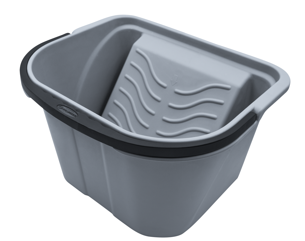 Angled view of sturdy paint bucket with wide mouth
