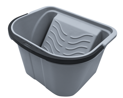 Angled view of sturdy paint bucket with wide mouth