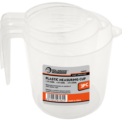 3PC Measuring Cup Set – Clear Plastic Cups with Marked Increments