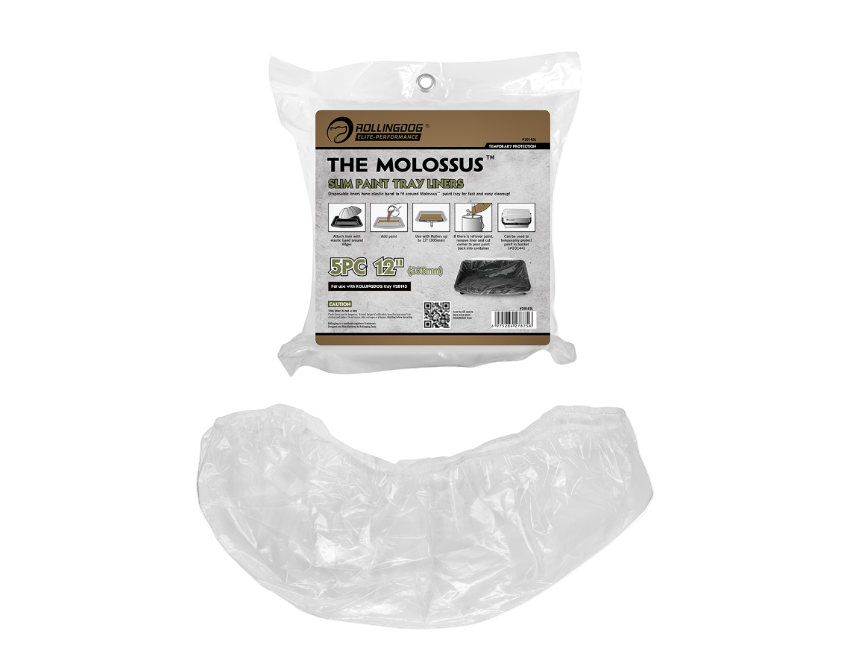 20145L-12 inch Molossus Slim Paint Tray Liners 5 pack with elastic band