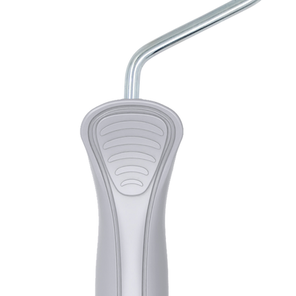 Paint roller with white handle and gray roller on a white background