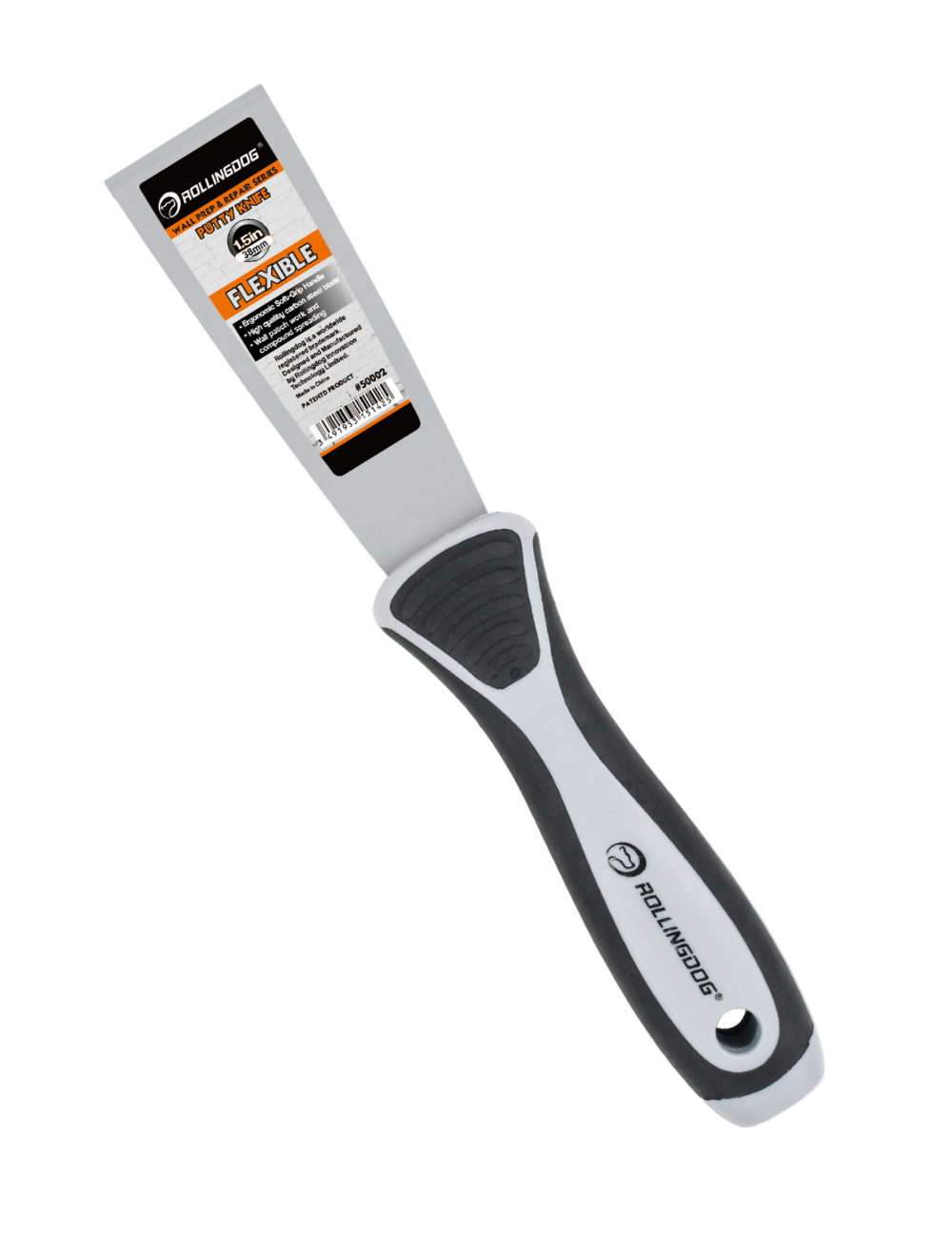 50002-1.5 inch flexible putty knife with carbon steel blade and ergonomic rubber grip