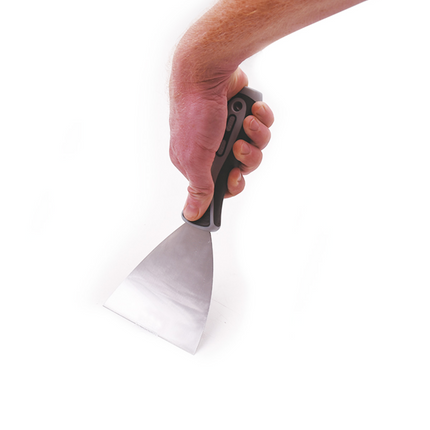 50005-DIY painter using 4 inch joint knife to patch drywall surface with compound