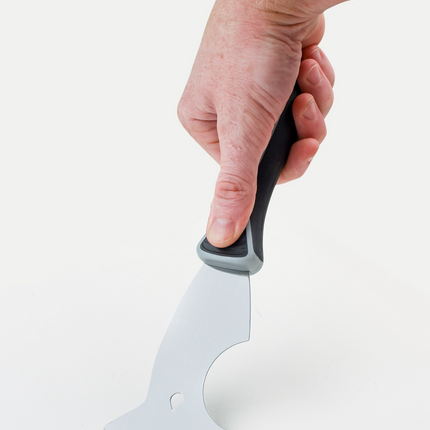 50008-Angled view of painter’s tool showing 3 inch carbon steel blade