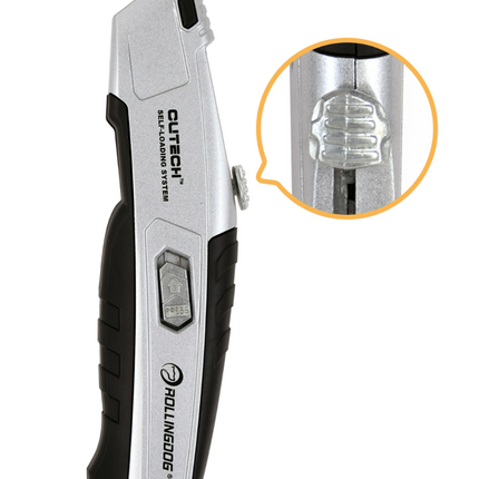 50086-RollingDog USA 50086-50086-utility knife, self-loading knife, quick change utility knife, heavy duty utility knife, contractor knife, zinc utility knife, TPR grip knife