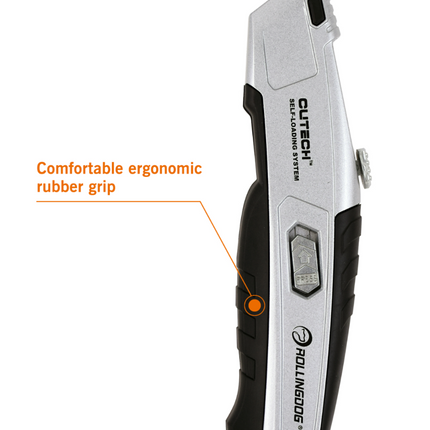 50086-RollingDog-utility knife, self-loading knife, quick change utility knife, heavy duty utility knife, contractor knife, zinc utility knife, TPR grip knife