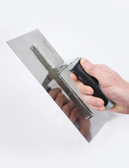 50100-Angled view of 11-inch finishing trowel stainless steel blade