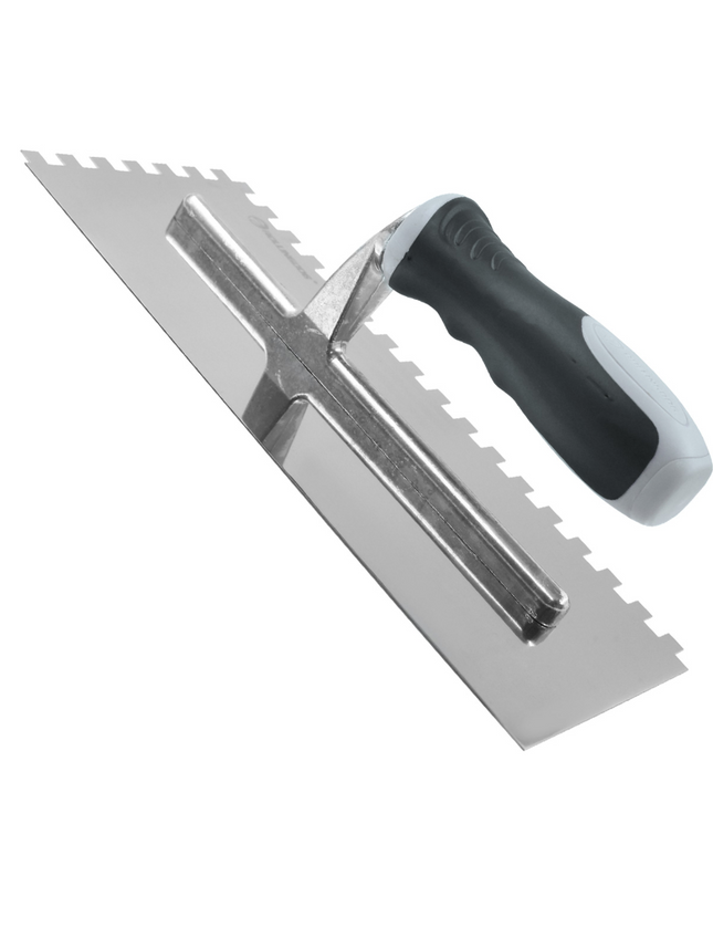 50102-11" stainless steel square notch tiling trowel with soft grip handle