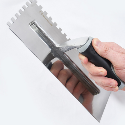 tile adhesive spreader, flooring trowel, stainless steel trowel, notched tile trowel