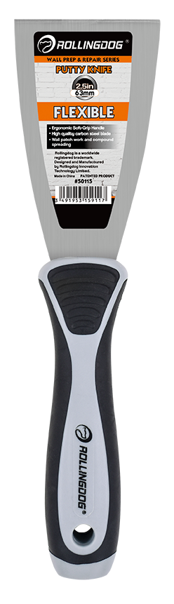 50115 2.5" FX 500 Series flexible putty knife with carbon steel blade and soft grip handle