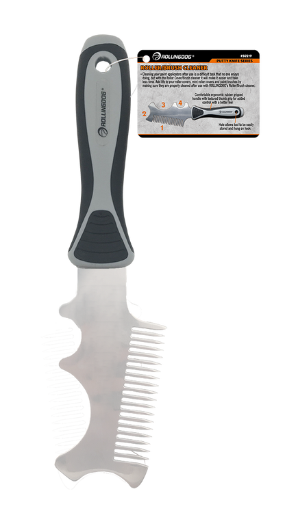 50219 4-in-1 roller and brush cleaning tool with stainless steel blade and rubber handle