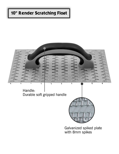 Render Scratching Float with Galvanized Spiked Plate & Soft Grip Handle – 10" x 5.5"