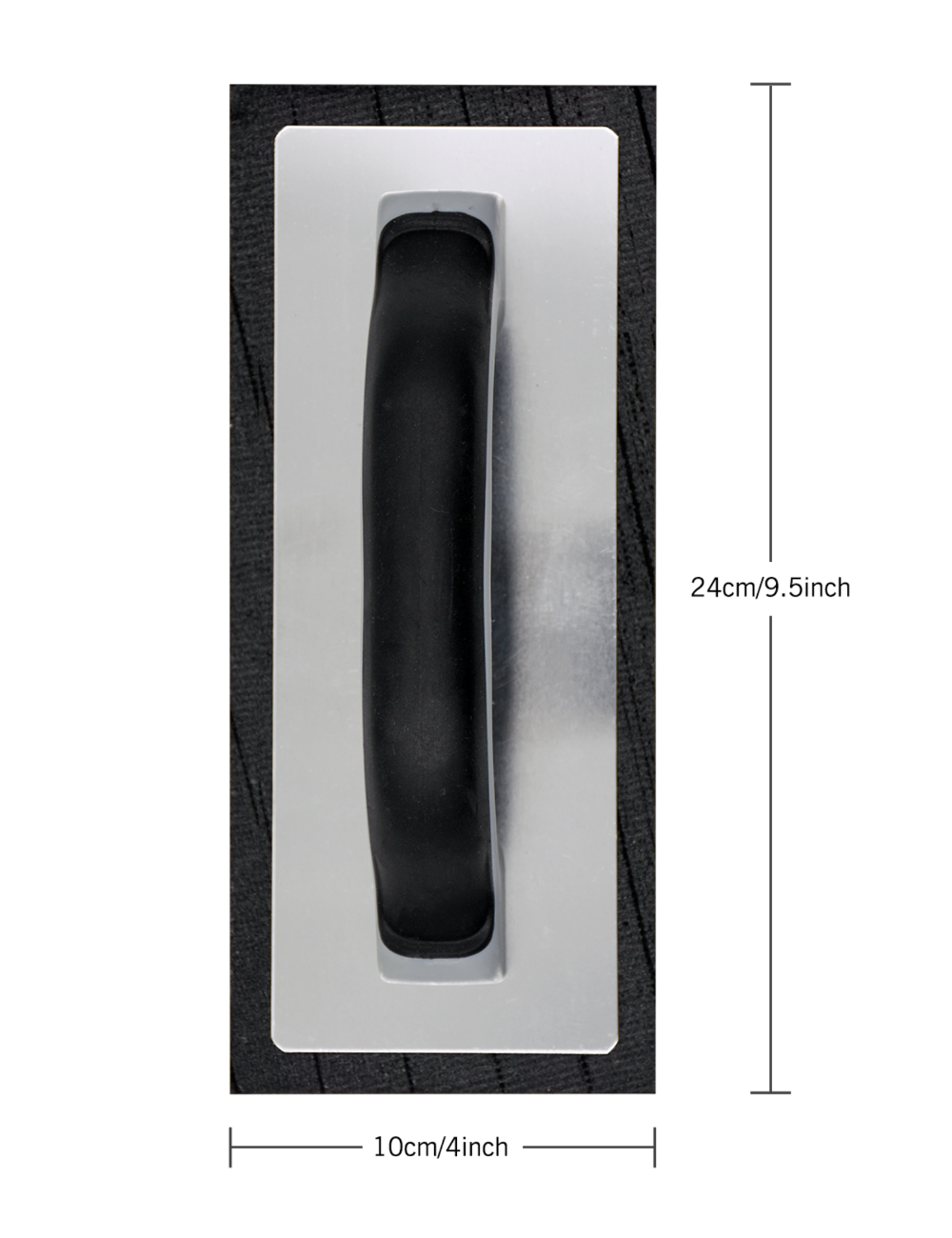 50297-dimensions High Density EVA Foam Float with aluminum back plate and ergonomic handle