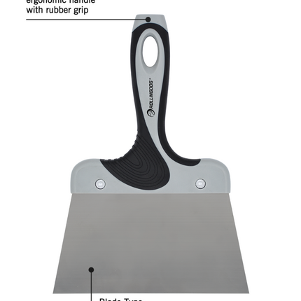 50299-overview of 50299-dimensions of 50299-7.1 inch stainless steel taping knife with ergonomic rubber grip