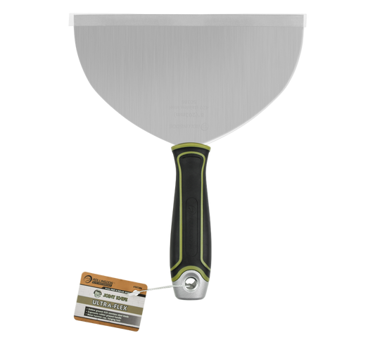 Flexible drywall joint knife showing blade curvature and ergonomic grip