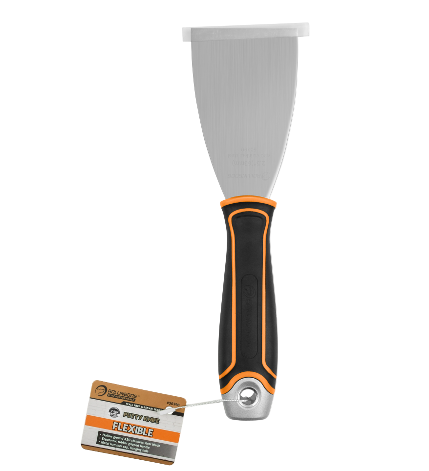 50390 2.5 inch flexible putty knife with stainless steel blade and ergonomic rubber handle