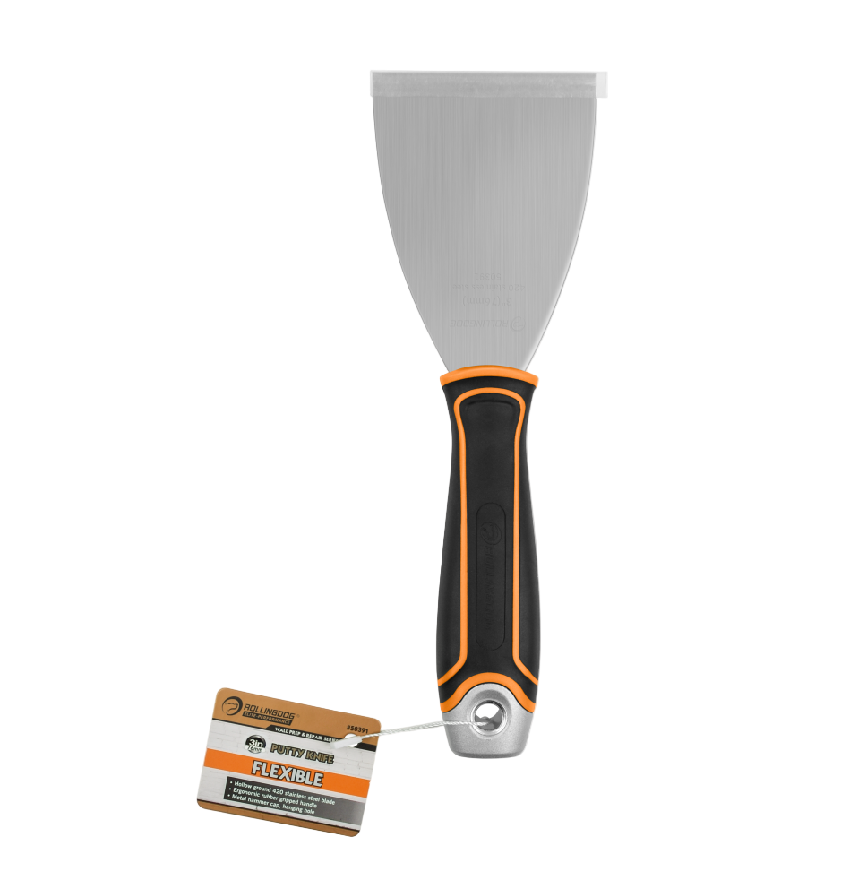 50391 3 inch flexible putty knife with stainless steel blade and ergonomic rubber handle