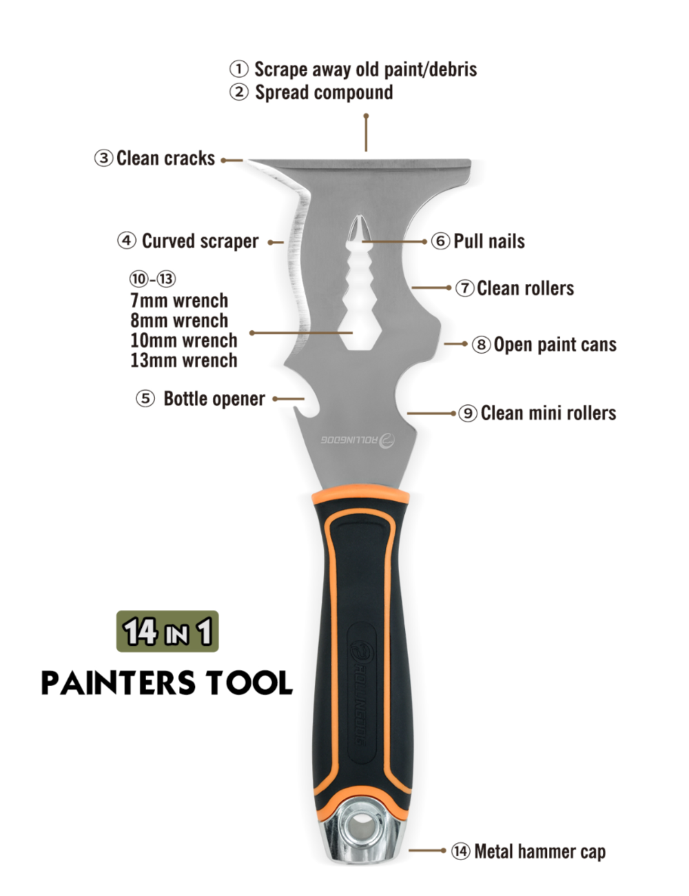 14-in-1 Painter's Multi Tool | Stainless Steel Ergonomic Grip Hammer ...