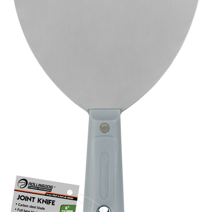 Gray putty knife with a handle on a white background