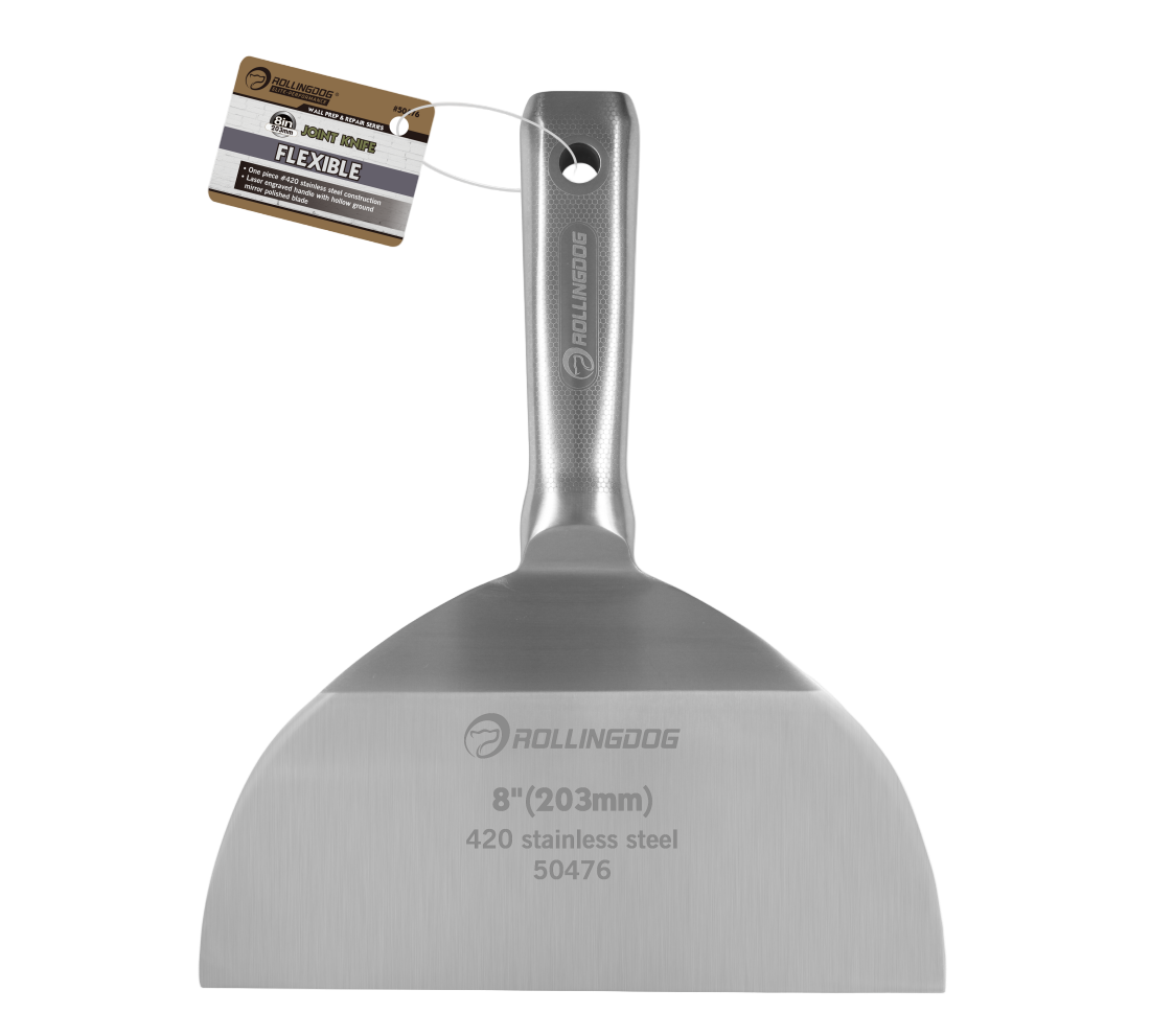 Professional drywall joint knife with mirror-polished stainless steel blade