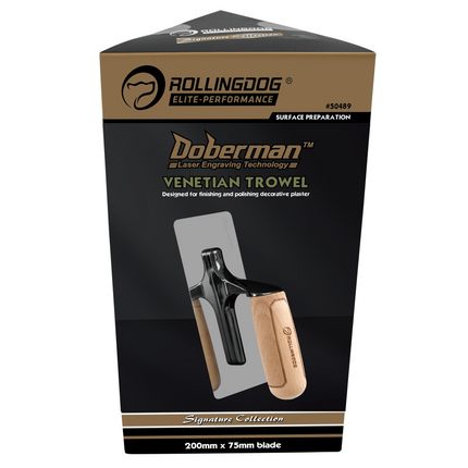 Doberman Venetian Trowel packaging with product image on a white background