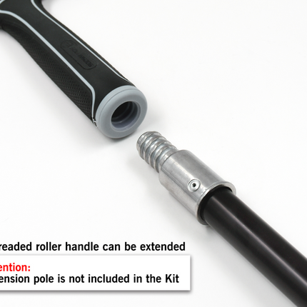 Threaded roller handle with extension pole on a white background